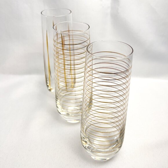 Mid-Century Modern Champagne Glass Flutes Gold & White Glassware Set of 3 - Picture 5 of 10